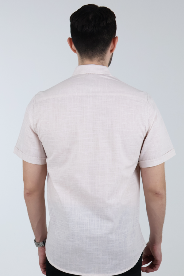 Camisa Casual Hombre Manga Corta Color Arena Con Bolsillo Oculto Invisible